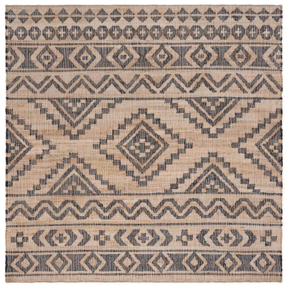 Kilim KLM751 Hand Loomed Area Rug - Natural/Charcoal - 7'x7' - Safavieh