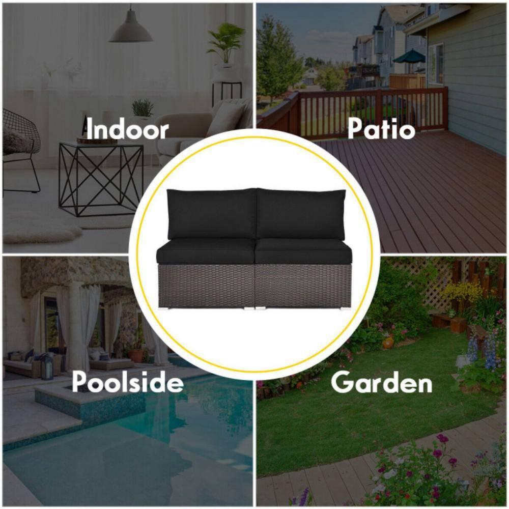 Costway 2PCS Patio Rattan Armless Sofa Sectional Furniture Conversation W/Black Cushion