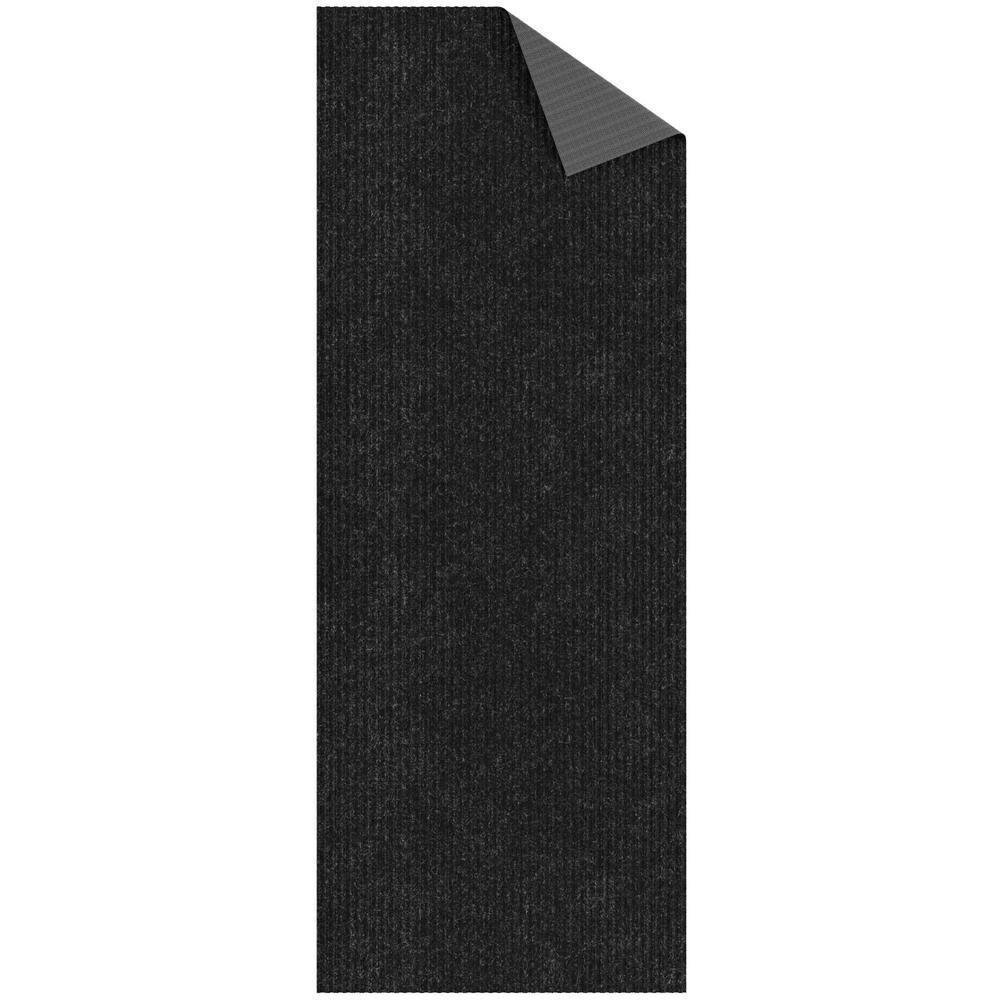 Ottomanson Non-Slip Hallway Runner Rug 2'7" x 6' Indoor/Outdoor Custom Size Utility Carpet for Garage, Black Ribbed