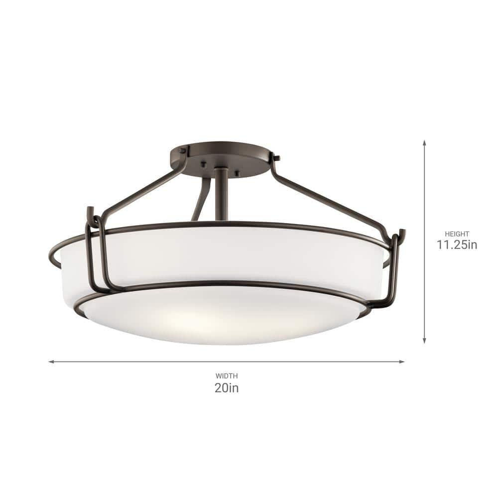 Alkire 22" Olde Bronze Semi-Flush Ceiling Light with Satin Etched Glass