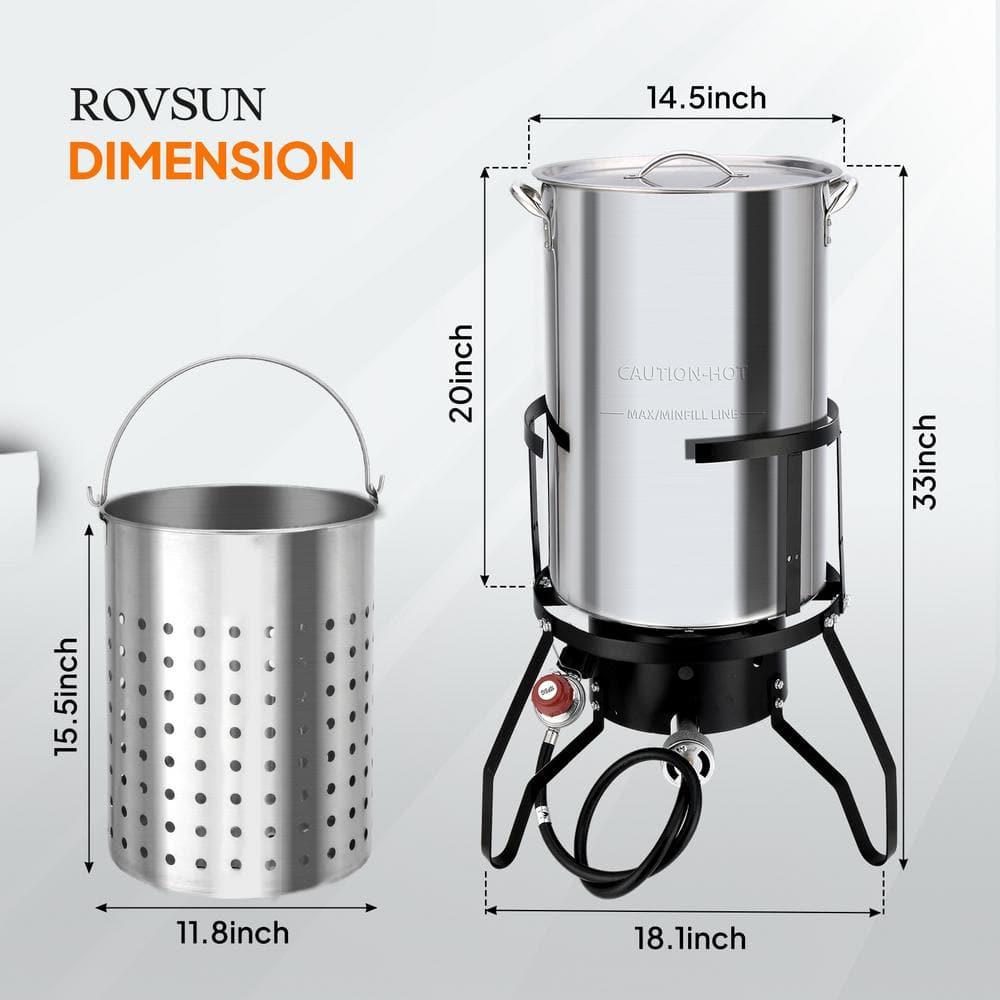 ROVSUN 50QT Turkey Fryer with Stainless Steel Boiler Steamer Basket & 54,000BTU Propane Burner, Outdoor Gas Deep Fryer & Seafood Crawfish Boil Pot Set with High Pressure Propane Regulator and Hose