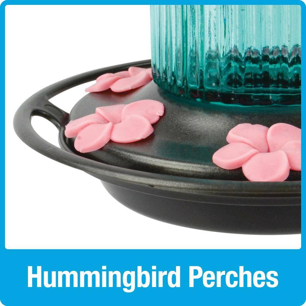 Nature's Way Antique Glass Gravity Hummingbird Feeder 28 oz, Antique Teal