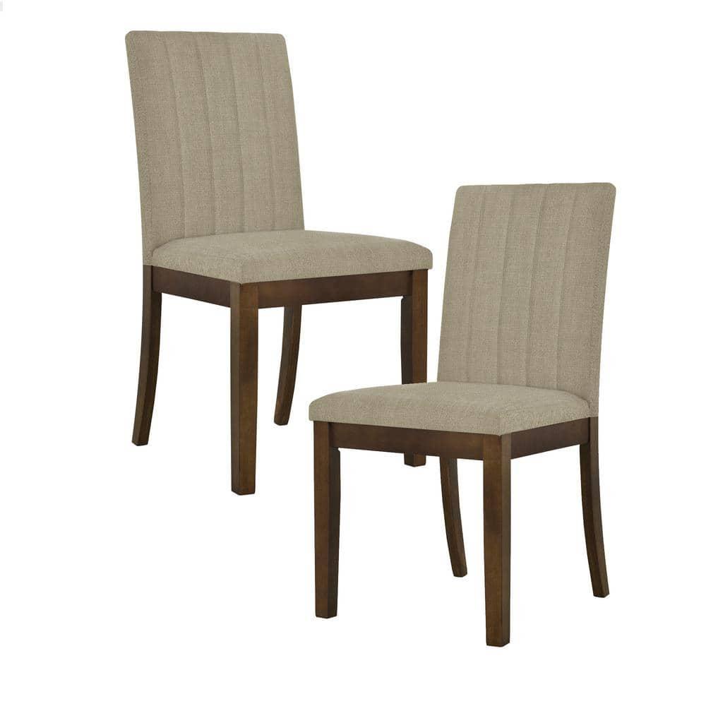 510 Design Set of 2 Everly Upholstered Channel Back Dining Chairs Dark Taupe: Polyester & Linen, Wood Legs