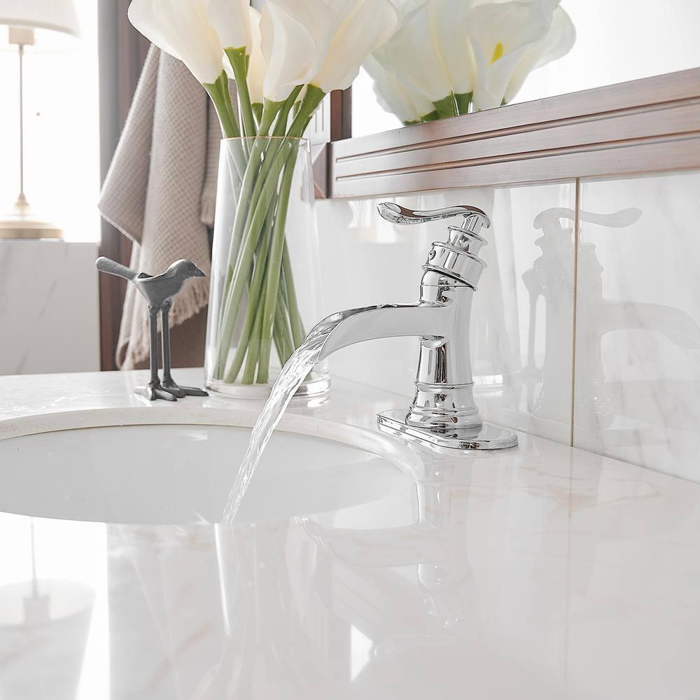 BWE Waterfall Single Hole Single-Handle Low-Arc Bathroom Faucet With Pop-up Drain Assembly