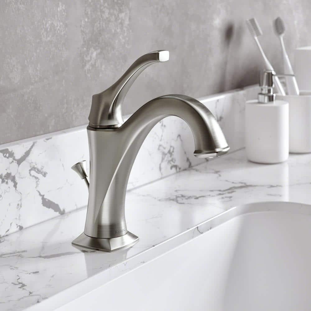 Kraus Arlo Single Hole 1-Handle WaterSense Bathroom Sink Faucet with Drain and Deck Plate
