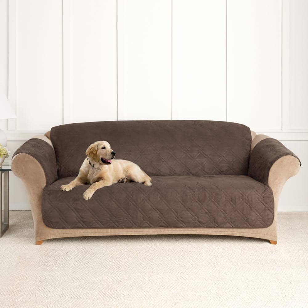 Microfiber Non-Skid Sofa Furniture Protector Chocolate - Sure Fit: Pet-Friendly, Machine Washable, Indoor Slipcover