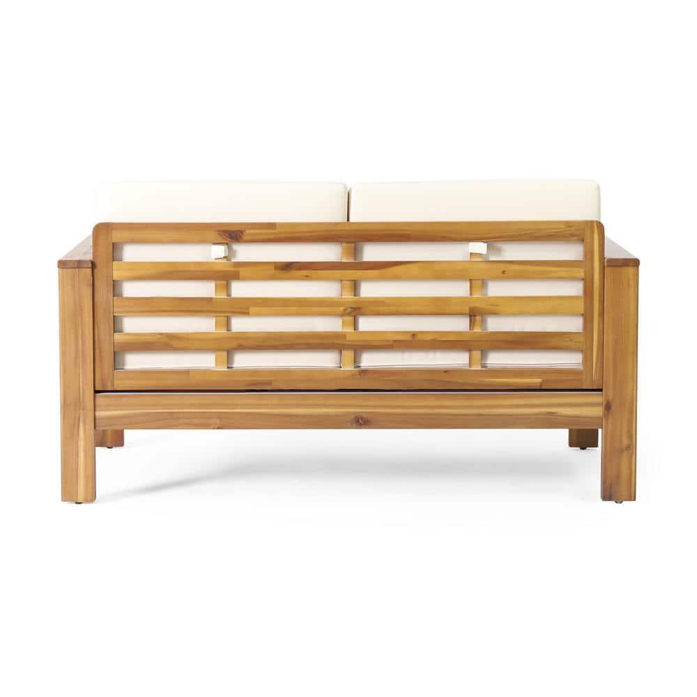 Christopher Knight Home Rabun Outdoor Acacia Wood 4 Seater Chat Set with Cushions, Cream/Teak