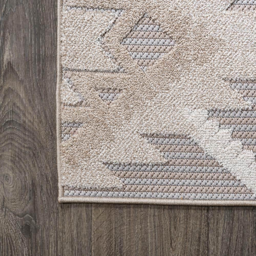 3'x5' Sumak High-Low Pile Neutral Diamond Kilim Indoor/Outdoor Area Rug, Beige/Gray - JONATHAN Y