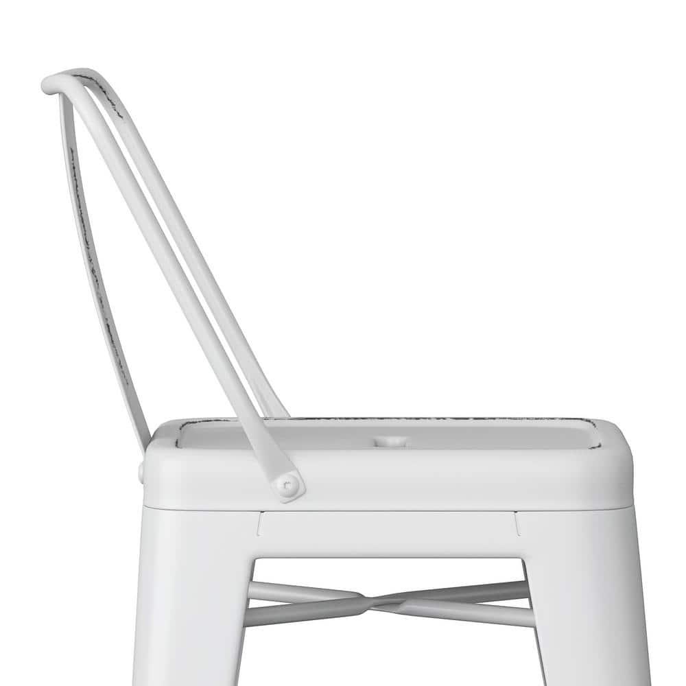 Simpli Home Rayne Industrial Metal 24 inch Counter Height Stool (Set of 2) in Distressed White
