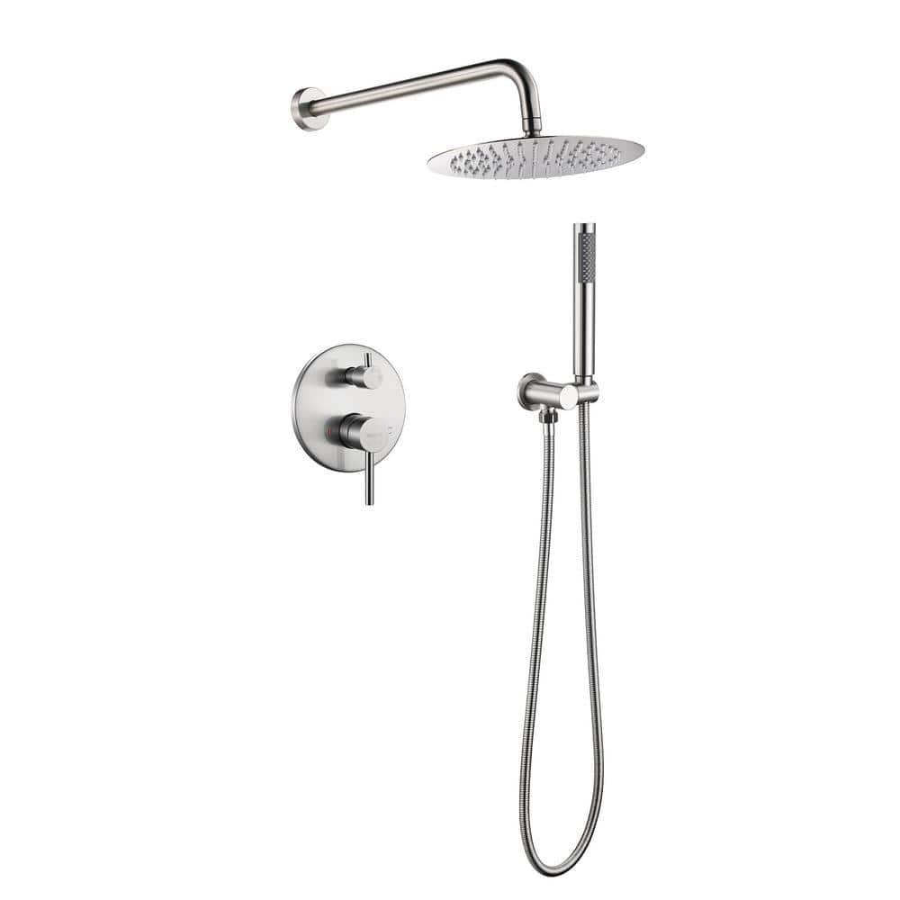 2-Spray Patterns Shower 10 in. Wall Mounted Dual Shower Heads, Hand Shower in Brushed Nickel, Valve Included