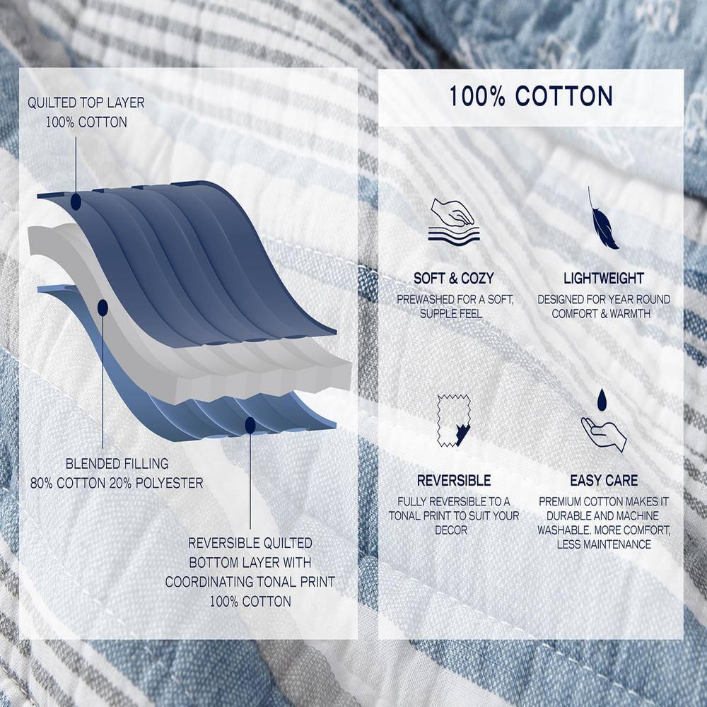 Heather Gray and White Cotton Full Quilt Set