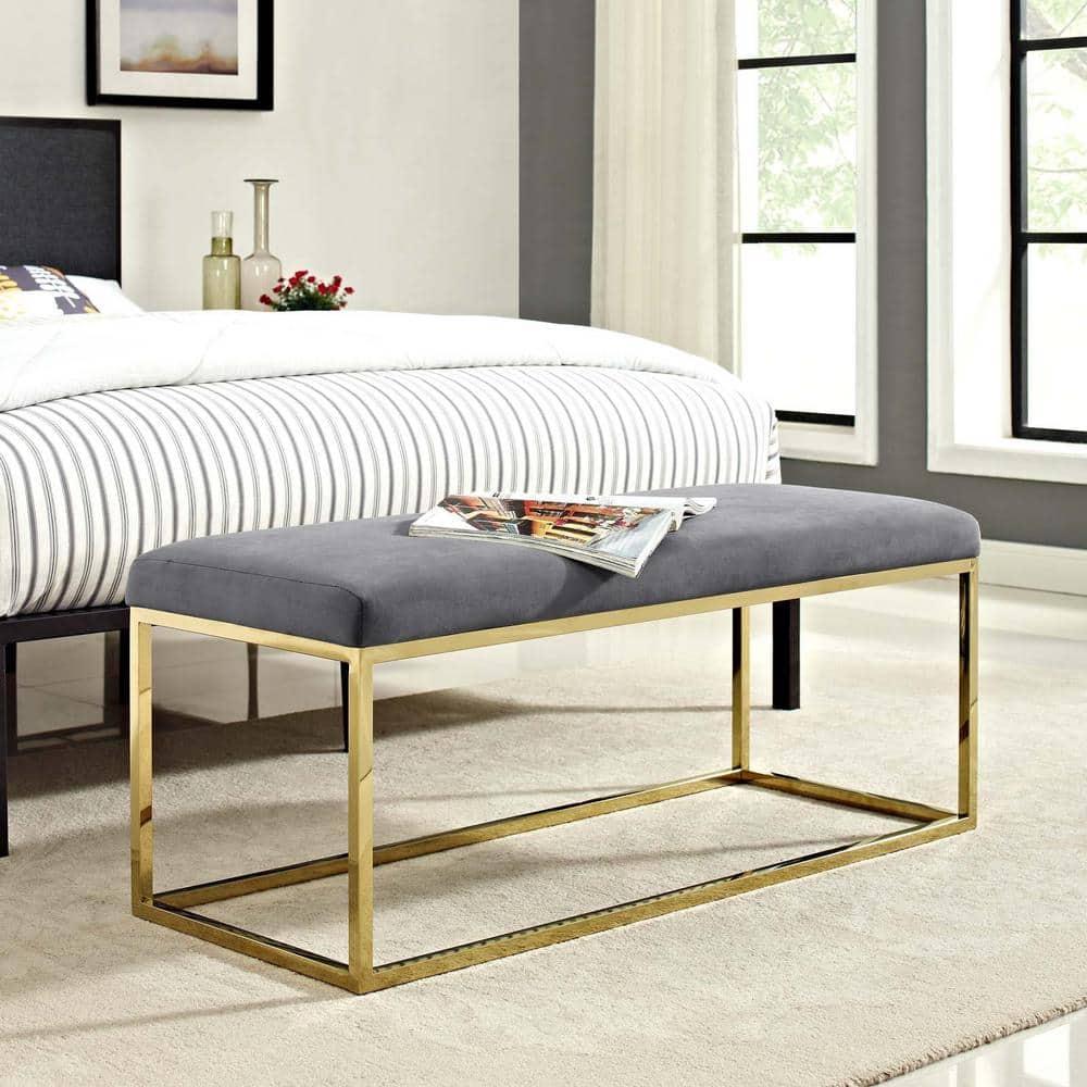 Modway Anticipate Velvet & Stainless Steel Bedroom Bench in Gold and Gray