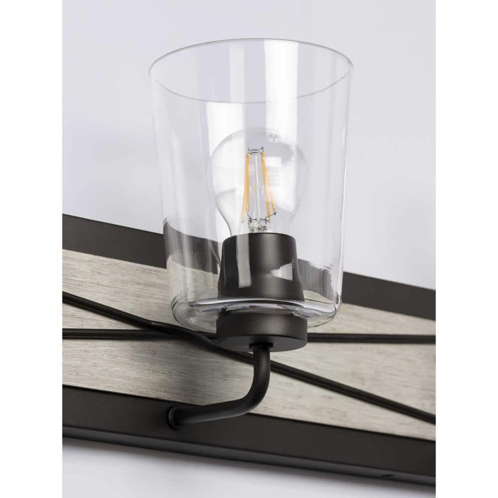 Progress Lighting Briarwood 3-Light Bath Vanity in Graphite with Clear Glass Shades