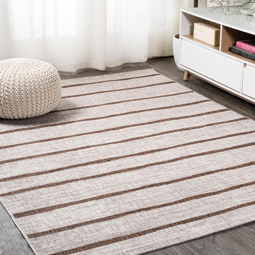 3'x5' Colonia Berber Stripe Indoor/Outdoor Area Rug, Beige/Brown - JONATHAN Y