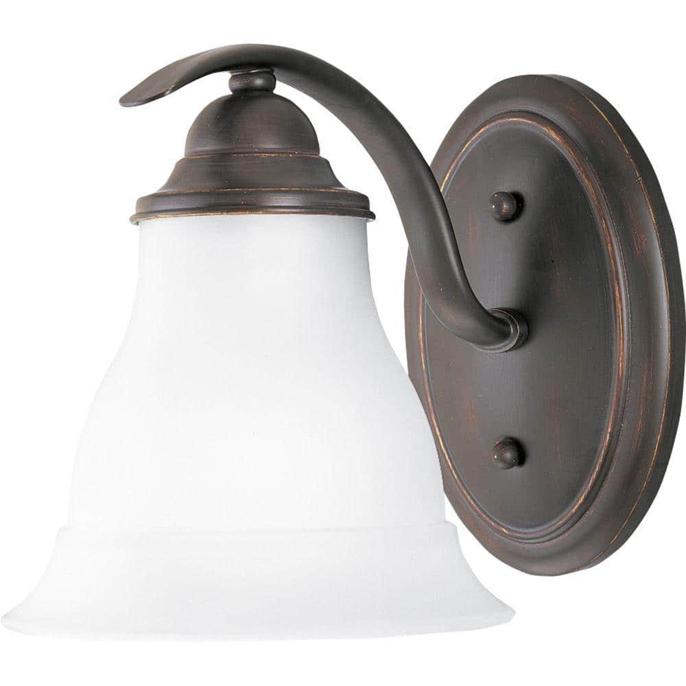 Progress Lighting Trinity 1-Light Bath Fixture, Ceramic, Antique Bronze, Etched Glass Shade