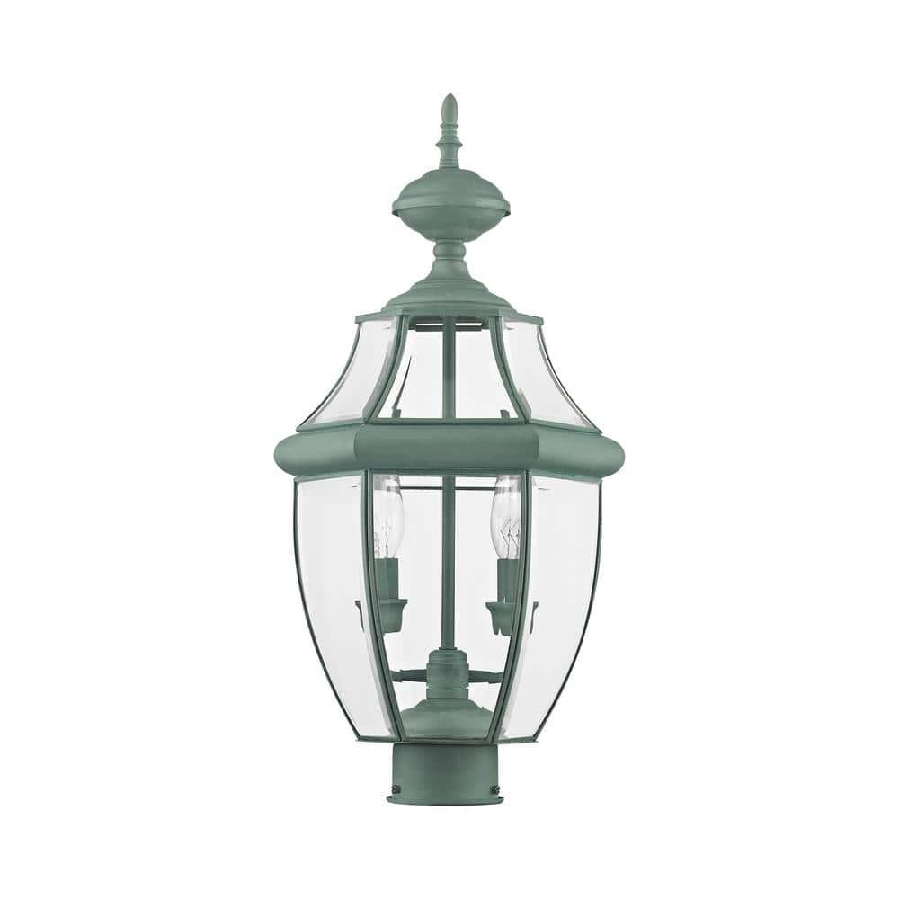 Lighting Lumens 2 Light Verdigris Outdoor Post Lantern Pendant - Clear Beveled Glass Shade