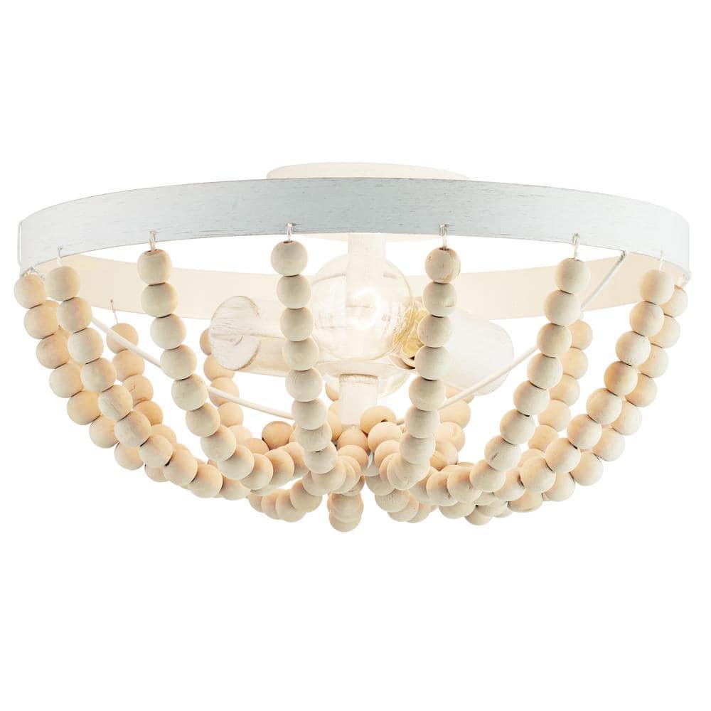 15" Delilah Boho Semi-Flush Mount Pendant White - River of Goods: Metal & Wood, UL Listed, 2-Bulb Ceiling Fixture