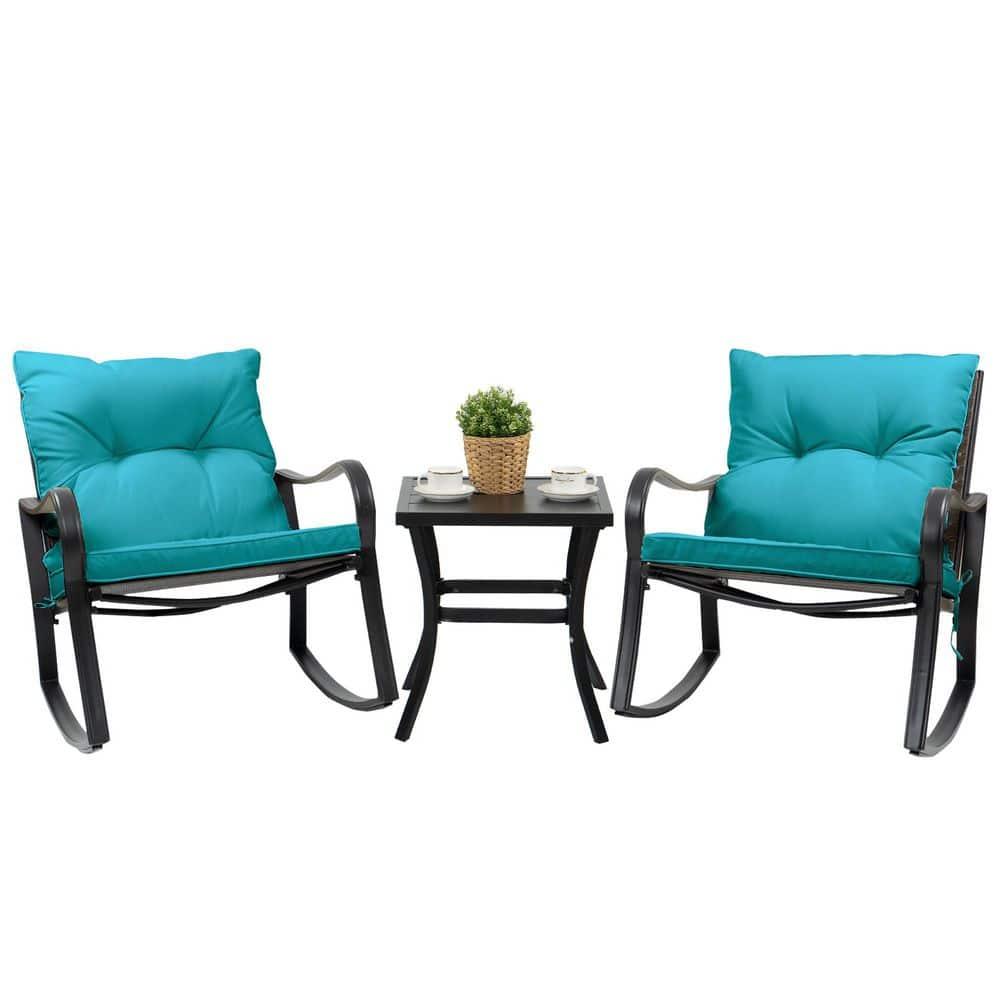 Mercury Row® Preciado 3 Piece Outdoor Patio Set With Cushions-Rocking Chair for Balcony, Lawn and Porch