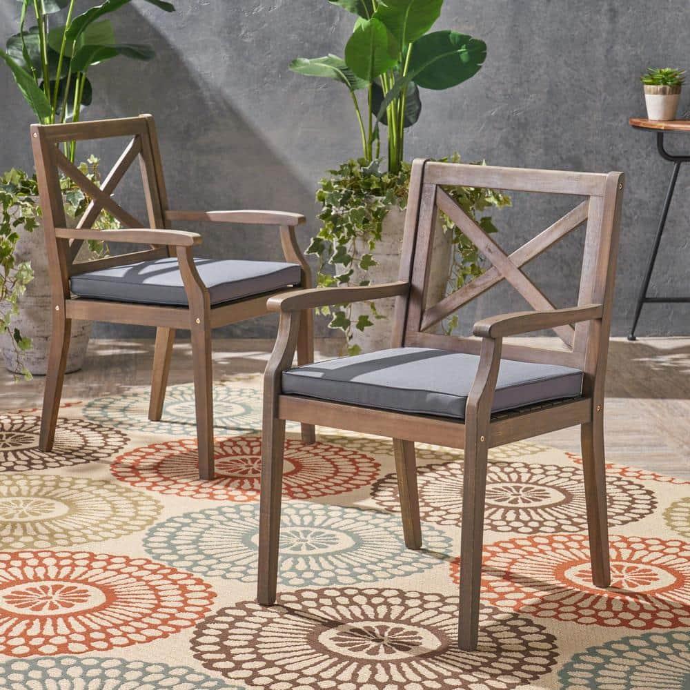 Noble House Perla Wooden Patio Dining Arm Chair in Gray (Set of 2)