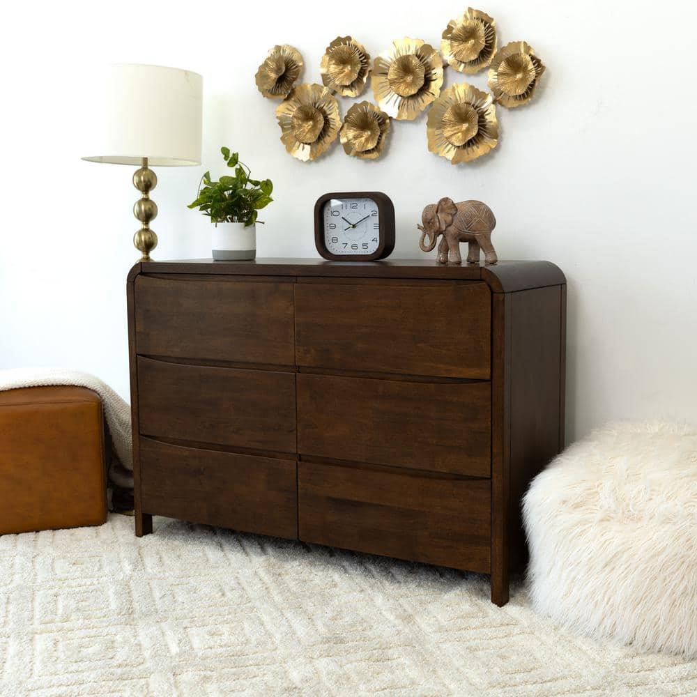 Arton Mid Century Modern Solid Wood Walnut Dresser with 6 Drawers