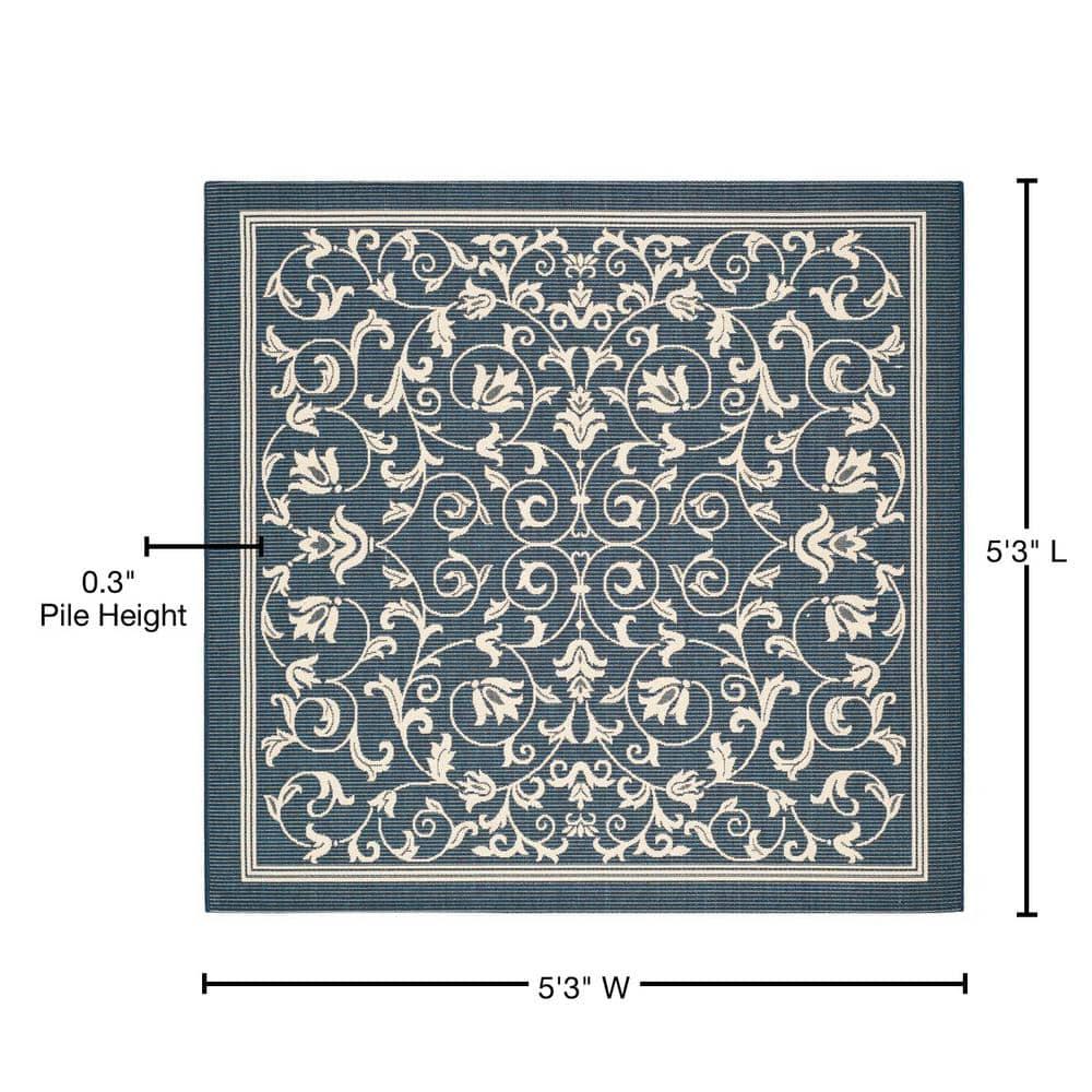 Courtyard CY2098 Power Loomed Indoor and Outdoor Area Rug - Navy/Beige - 5'3"x5'3" - Safavieh