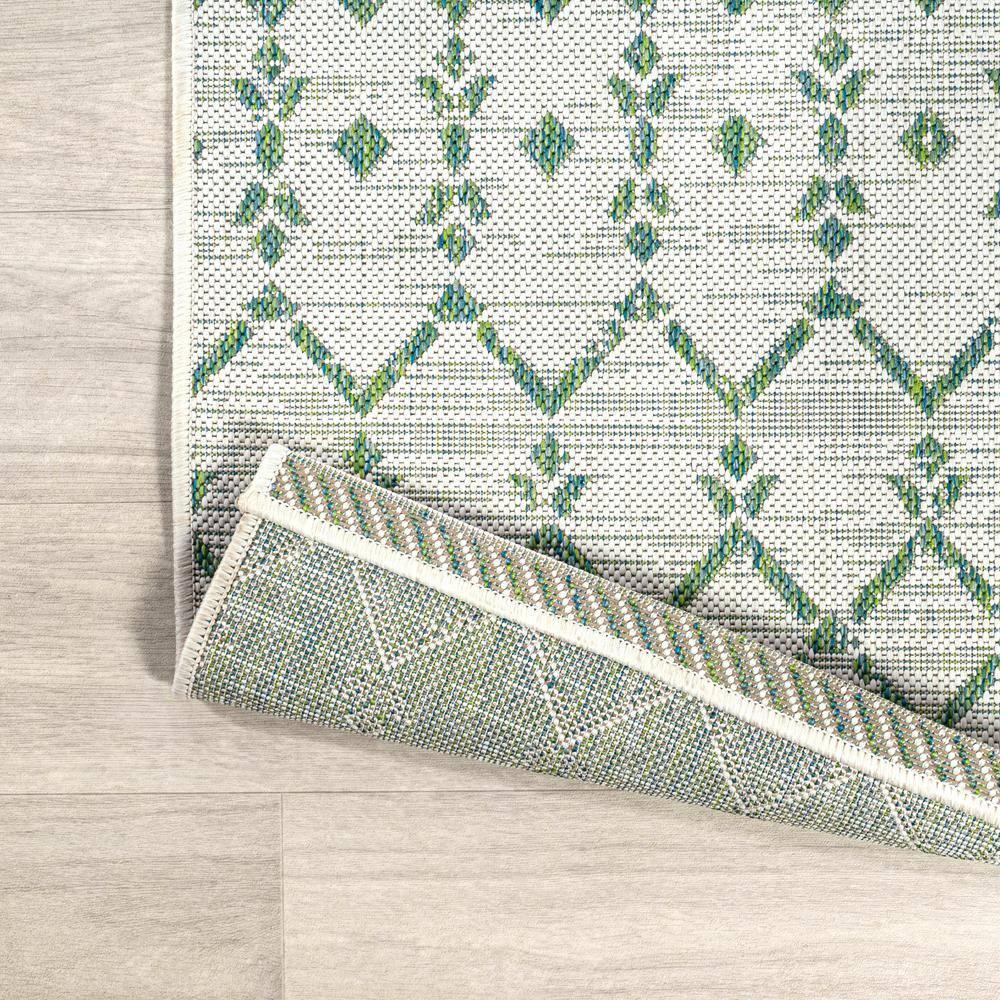 5' Round Ourika Moroccan Geometric Textured Weave Indoor/Outdoor Area Rug, Green/Ivory - JONATHAN Y