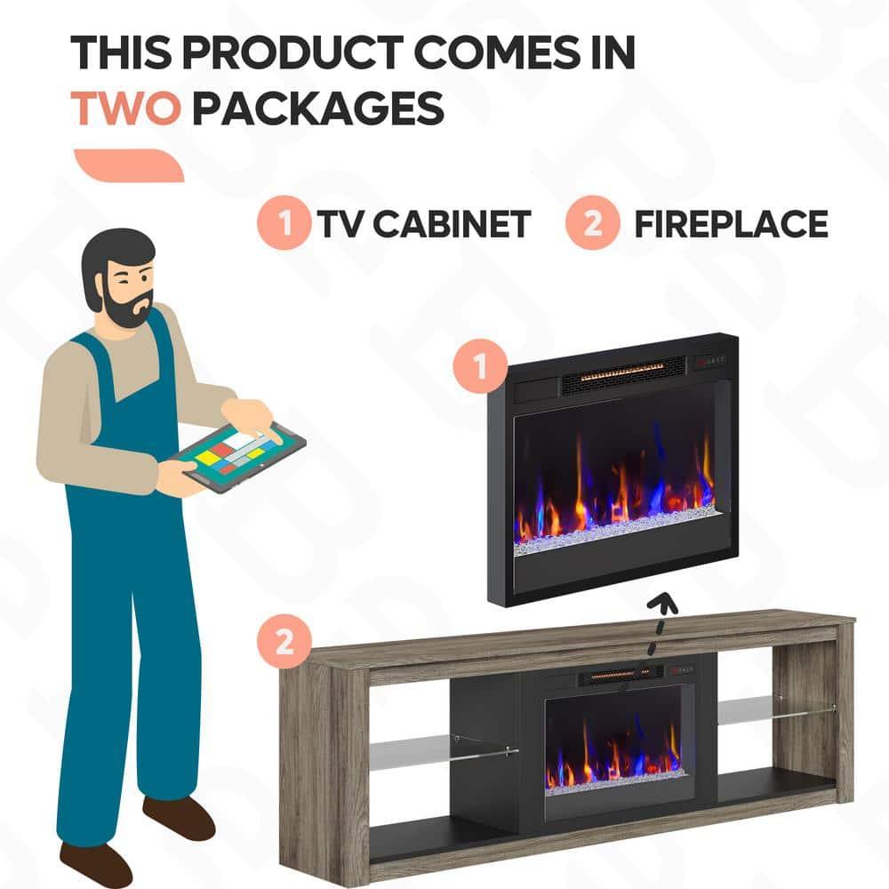 Bestier Electric Fireplace TV Stand Modern Entertainment Center for TVs up to 75" with LED Light and Storage Shelves in Wash Gray