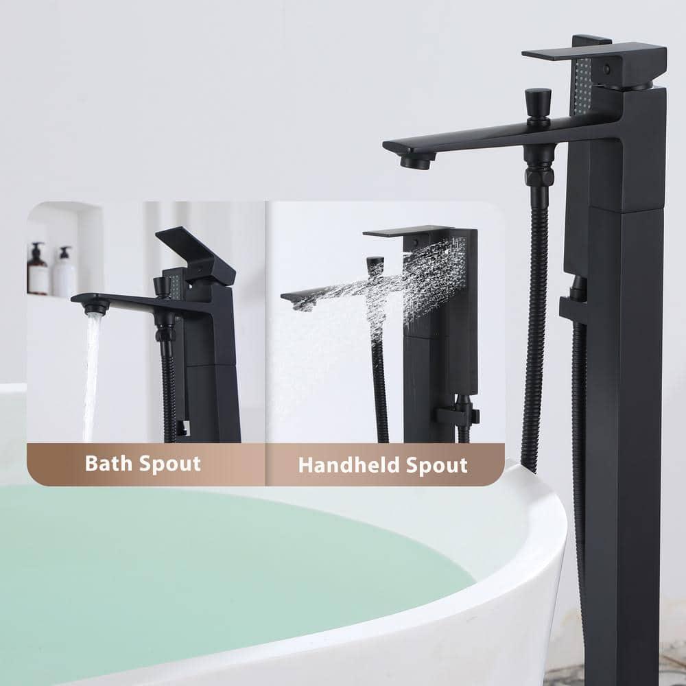 mondawe Single Handle Floor Mounted Freestanding Tub Filler with Diverter MDLT0055-MB