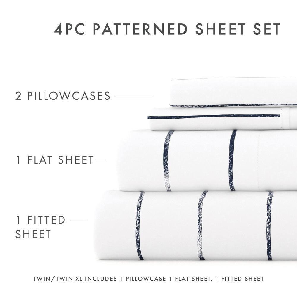 IEnjoy Home Distressed Navy Coastal Stripe Pattern Microfiber Sheet Set