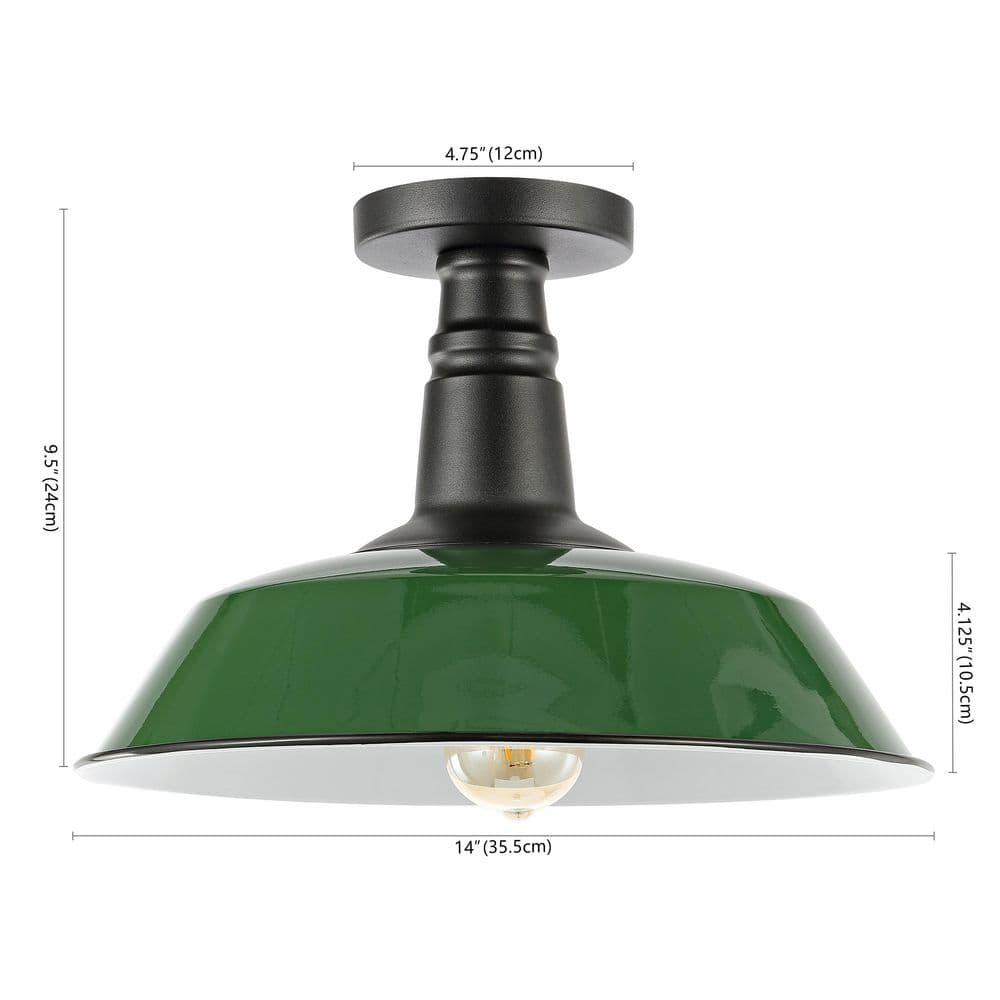 JONATHAN Y Camila 14" 1-Light Classic Industrial Indoor/Outdoor Iron LED Semi Flush Mount, Green/White, JYL7617F