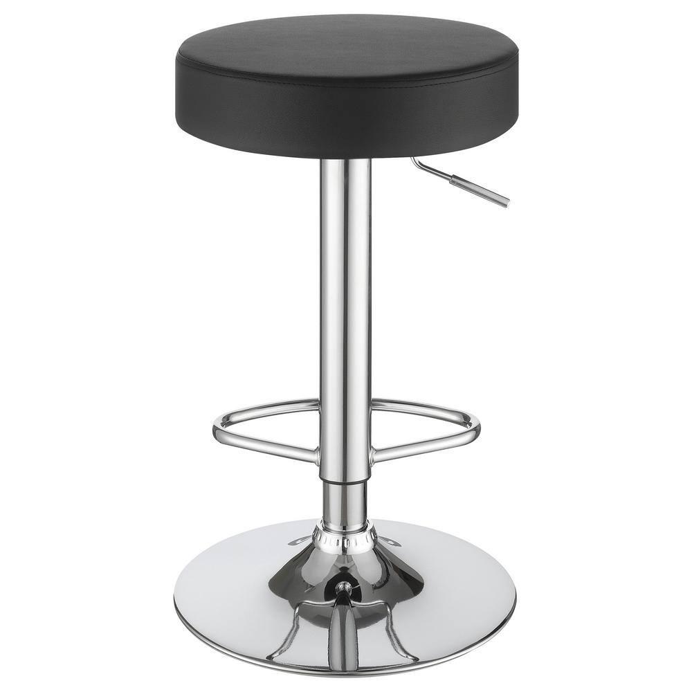 Coaster Contemporary Faux Leather Round Adjustable Bar Stool in Black