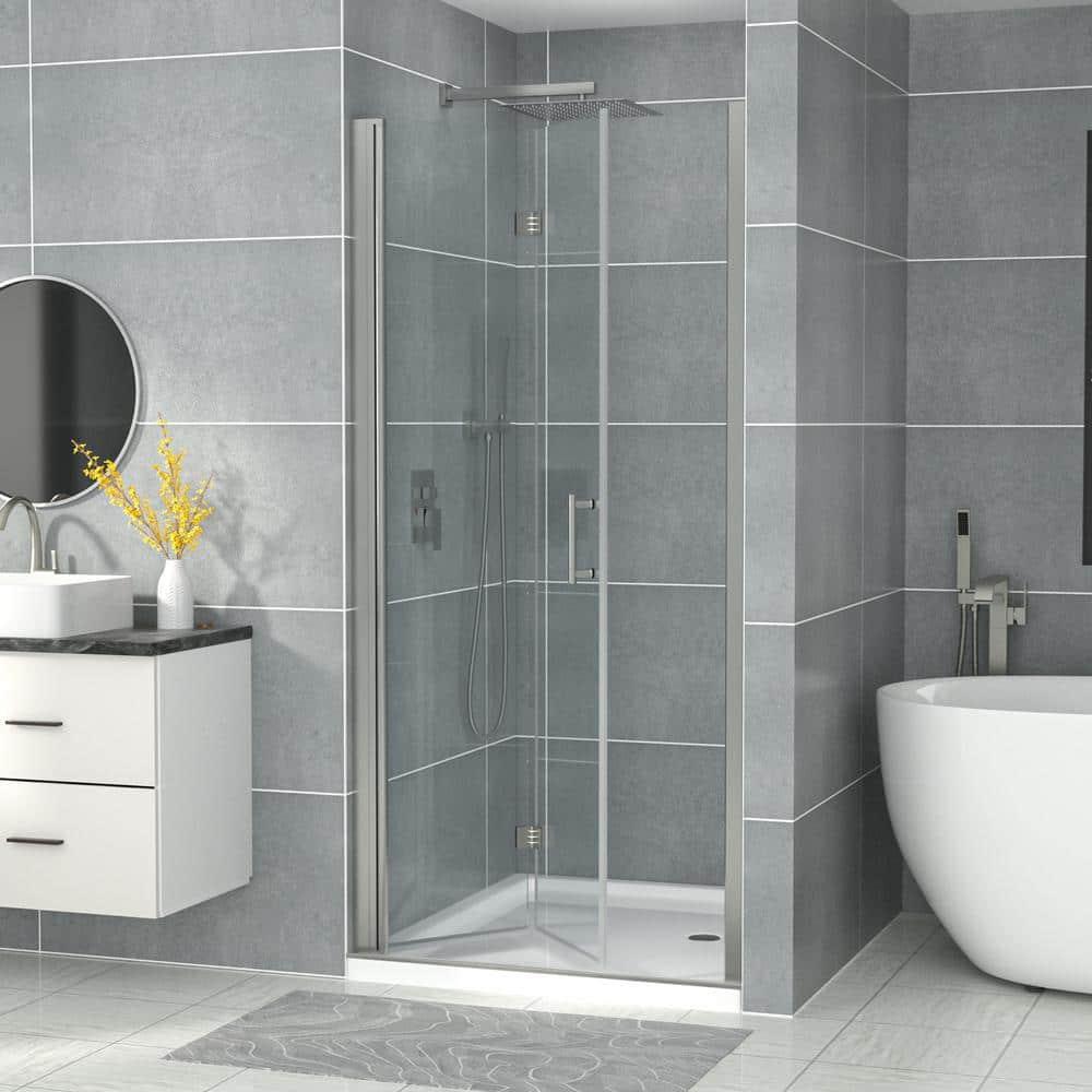 Sarlai 30 - 31 3/8" W x 72" H BiFold Frameless Glass Shower Door with Clear Tempered Glass S-SD3072BF-SS