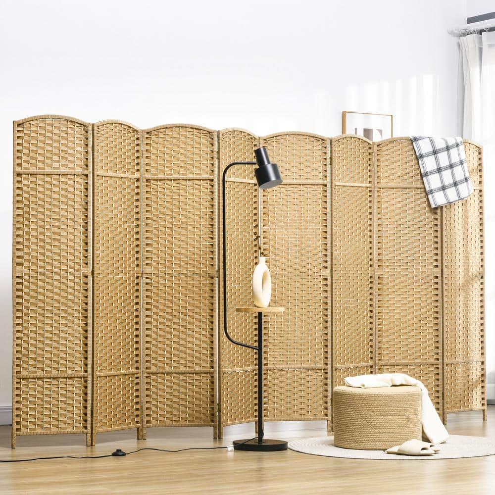 HOMCOM Room Divider, 8 Panel Folding Privacy Screen, 5.6' Tall Freestanding Partition for Home Office, Bedroom, Nature Wood