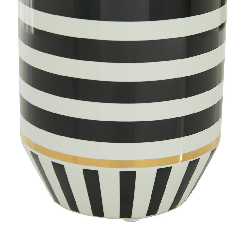 DecMode 16" Striped Black Ceramic Vase with Gold Accents