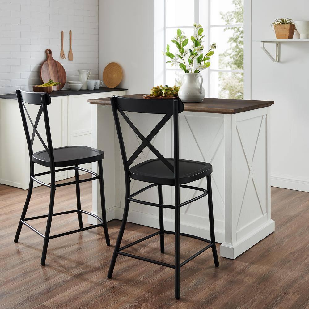 Clifton Kitchen Island with Camille Stools Distressed White/Black - Crosley