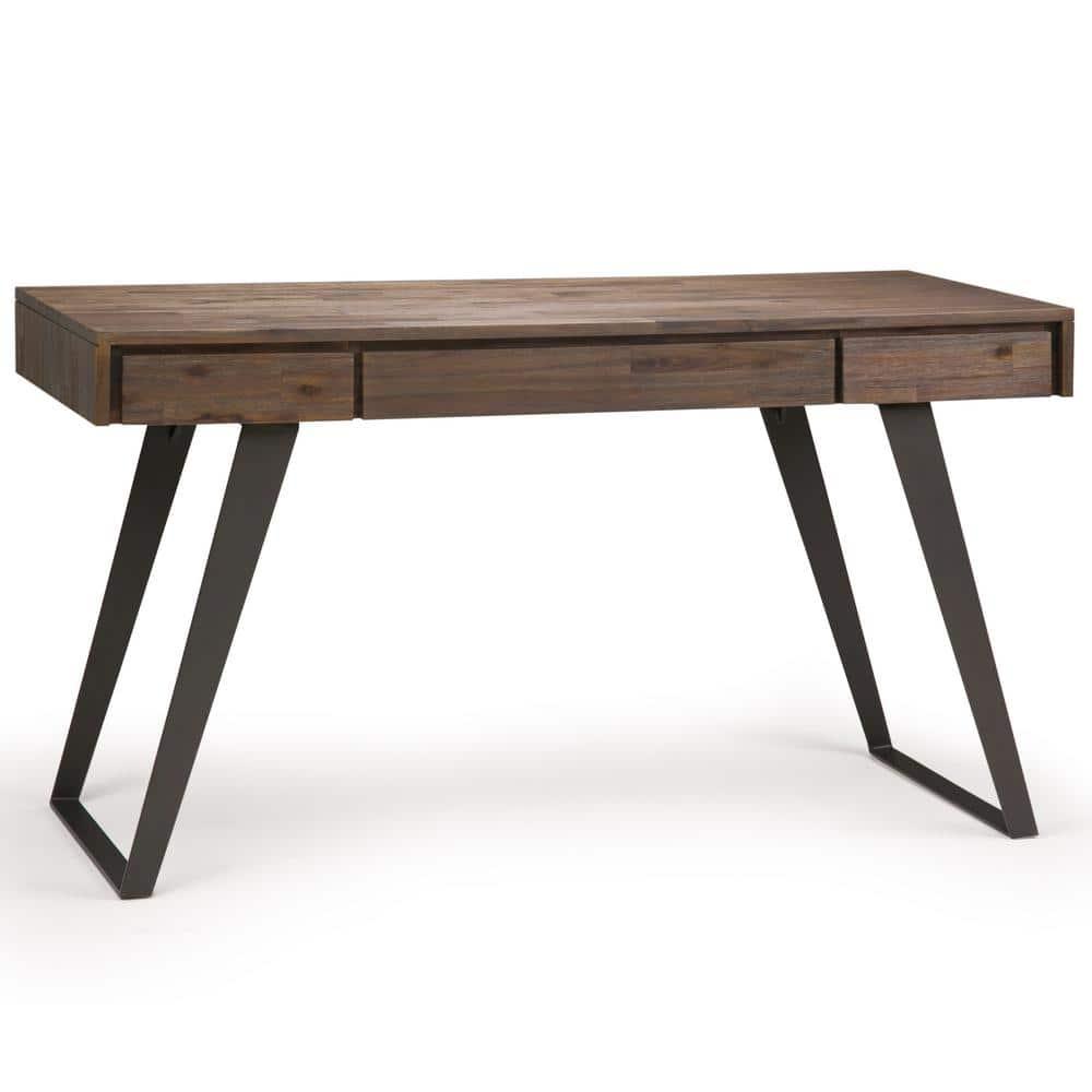 Simpli Home Lowry Solid Acacia Wood Desk, Industrial Style with Keyboard Tray and 2 Drawers