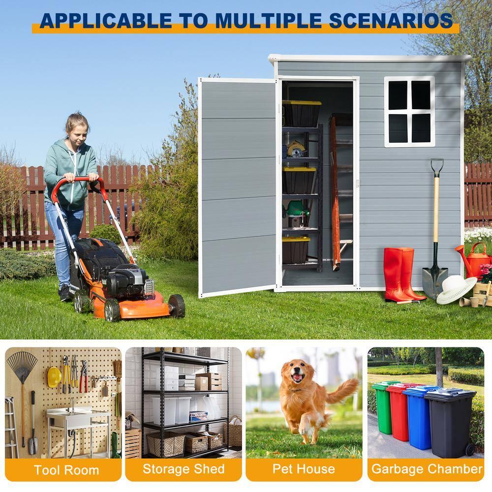 Mondawe 5' × 3' Metal Outdoor Storage Shed with Door & Lock, Waterproof Garden Storage Tool Shed with Base Frame for Backyard Patio,Grey