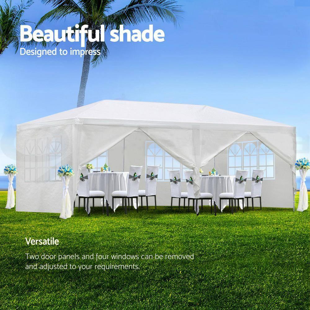 ZENSTYLE Gazebo Party Outdoor Tent in White,10 x 20' with 6 Side Walls Wedding Canopy Cater Events