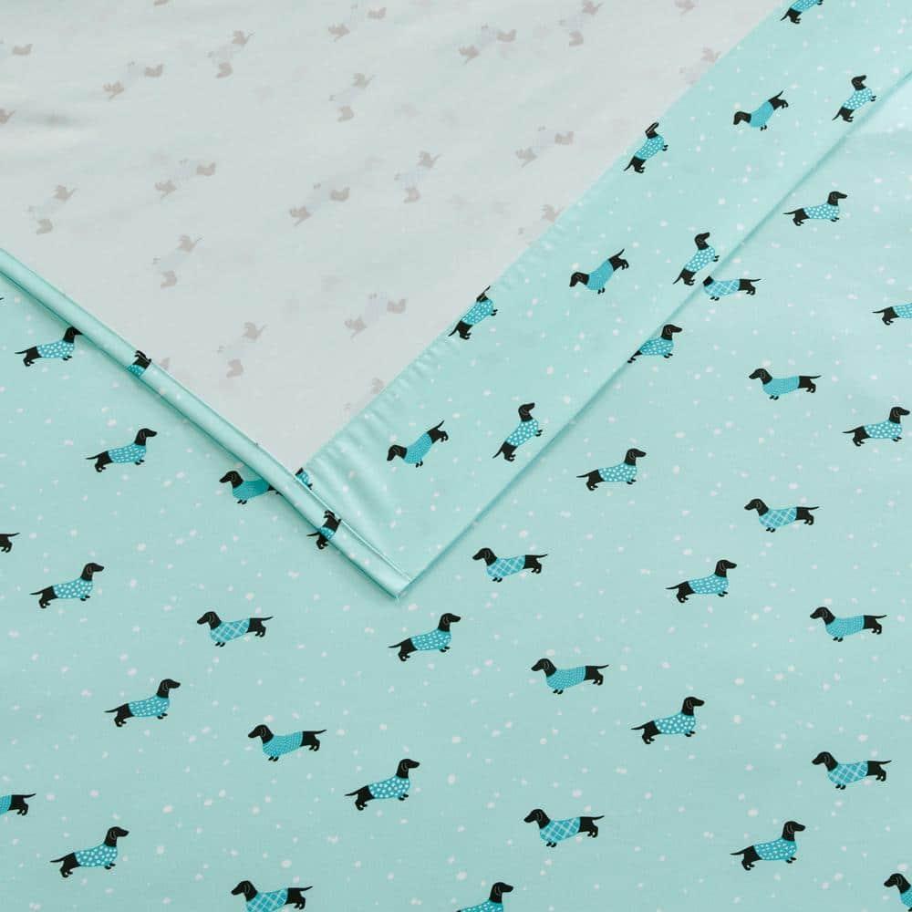 Novelty 4-Piece Aqua Dogs Microfiber Full Print Sheet Set