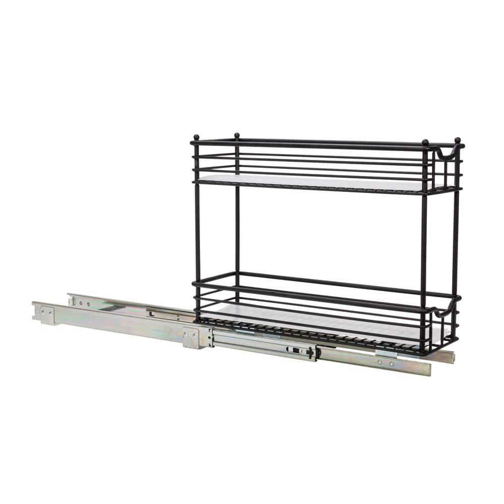 Glidez Multipurpose Paint-Finished Steel Pull-Out/Slide-Out  Storage Organizer with Plastic Liners for Under Cabinet Use - 2-Tier Design - Black