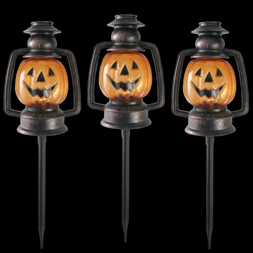 Northlight Seasonal Orange Flickering Halloween Jack O' Lantern Pathway Markers 16.75" (Set of 3)