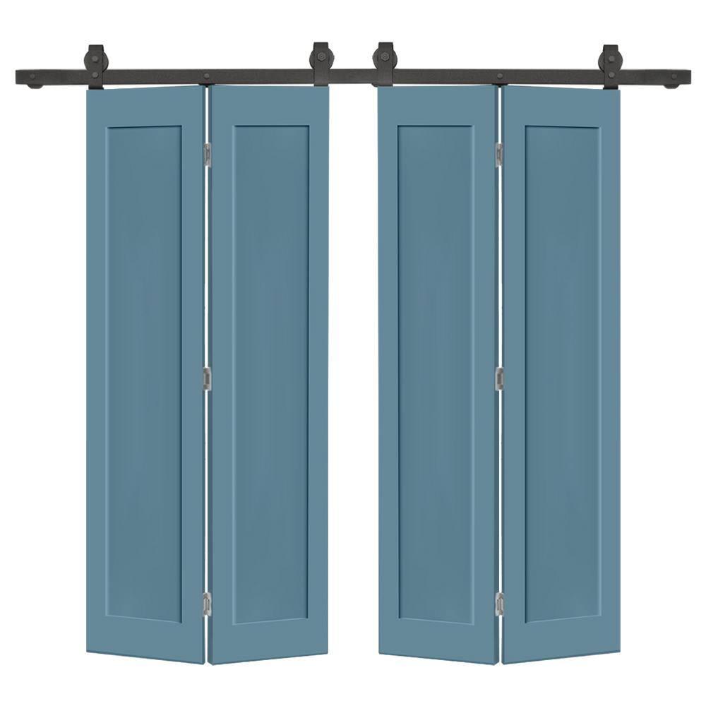 Calhome 1 Panel Shaker Composite Double Bi-Fold Door with Barn Door Hardware Kit