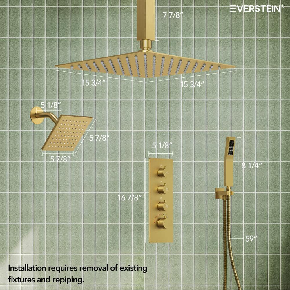 Thermostatic Shower Faucet System,16" & 6" Dual Shower Head with Rough-In Valve