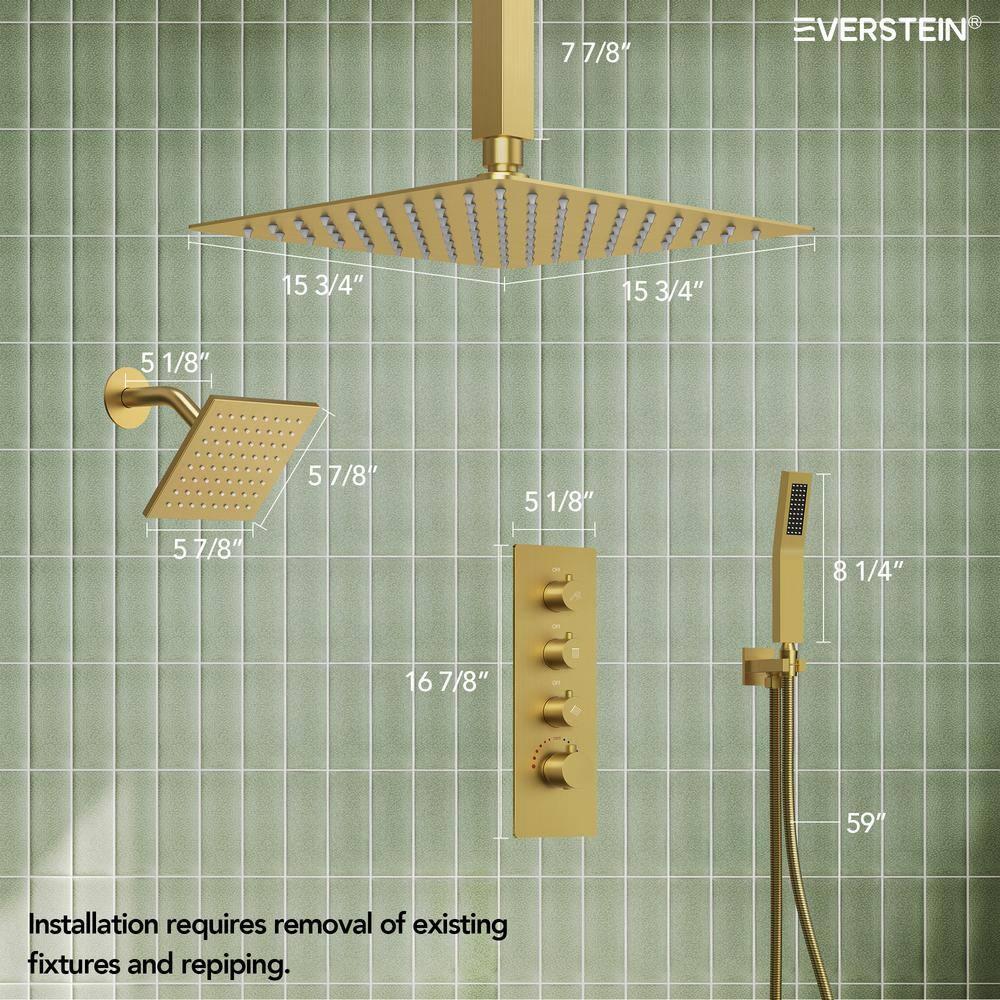 Thermostatic Shower Faucet System,16" & 6" Dual Shower Head with Rough-In Valve