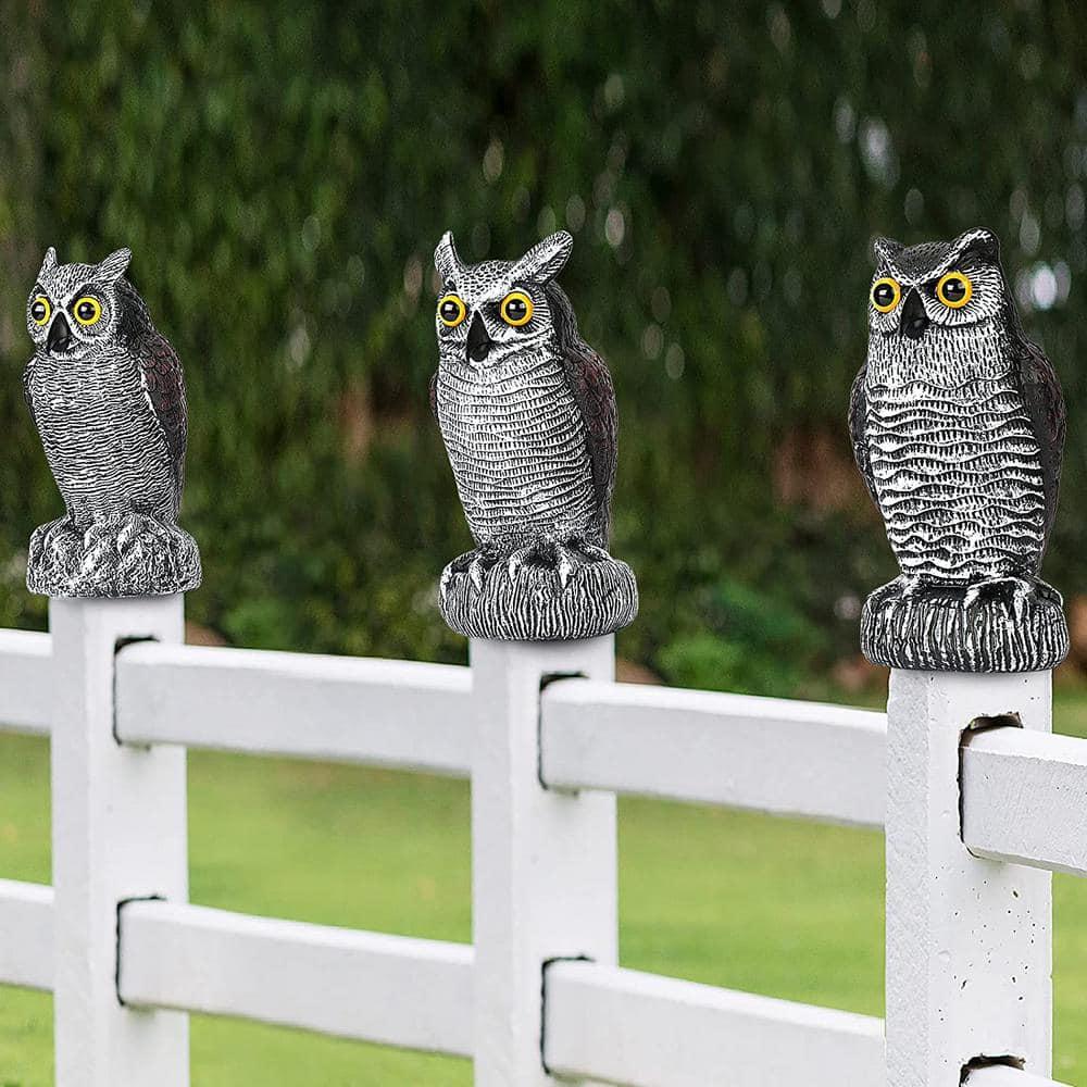 3 Pack Fake Owl Decoys to Scare Birds Away from Gardens and Patios, Lifelike Simulation Owl Bird Deterrent, Nature Enemy Scarecrow Plastic Owl Statues, Pest Repellent, Pigeon Deterrent