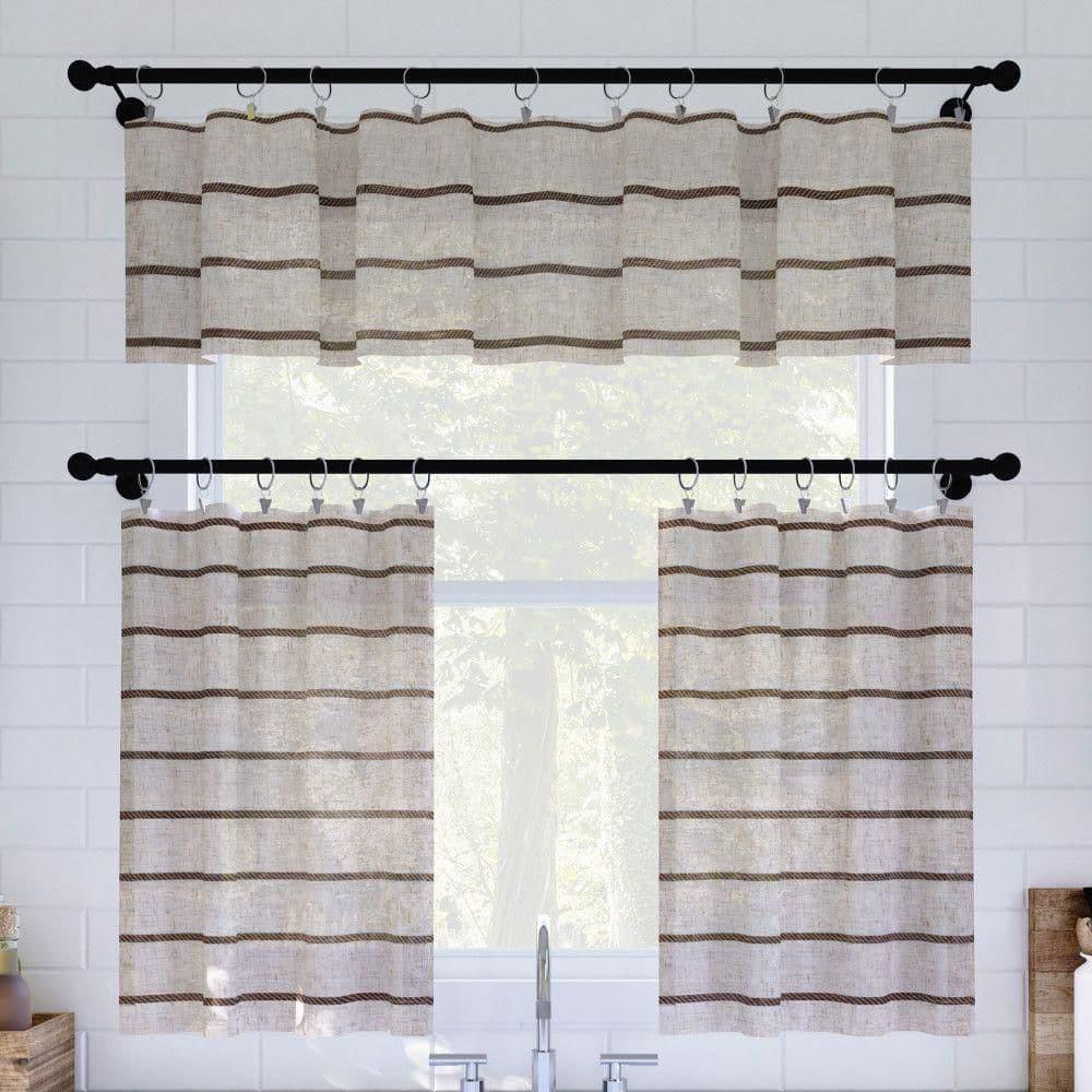 Clean Window Aso Twill Stripe Linen Blend Sheer Rod Pocket Kitchen Curtain Valance