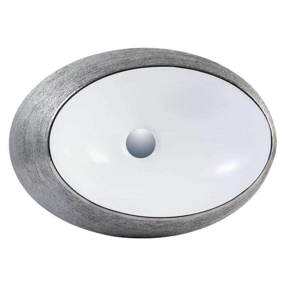 Vitreous China Oval Vessel Bathroom Sink with Overflow