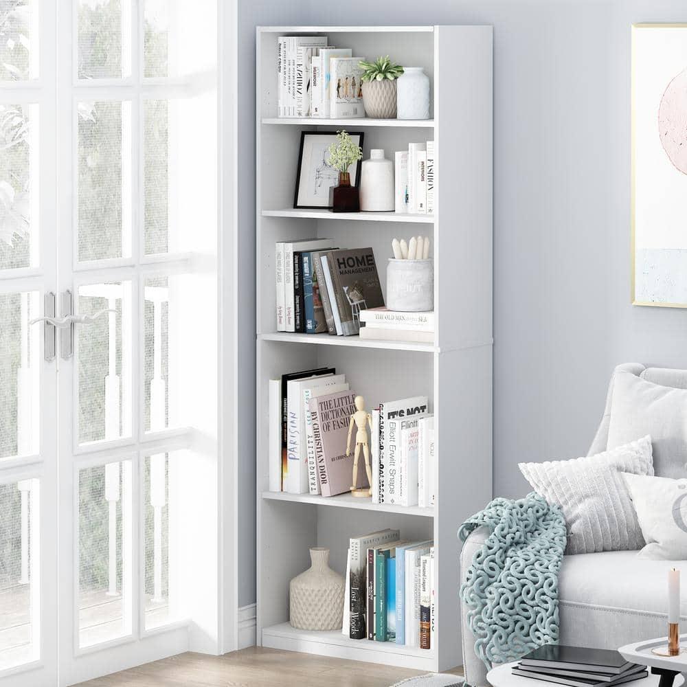 Furinno 5 Cubes Bookcase Space Saver Organizer Bookshelf w/Adjustable Open Shelves,White