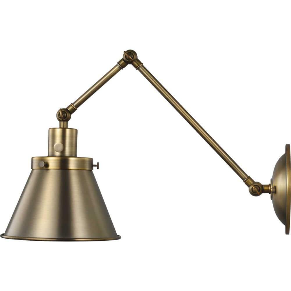 Progress Lighting Hinton 1-Light Swing Arm Wall Bracket, Vintage Brass, Metal Shade