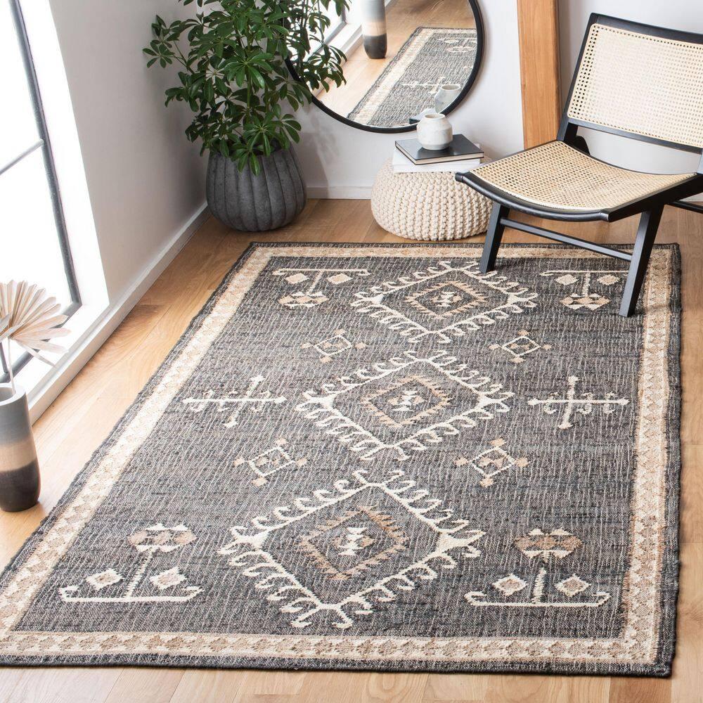 Kilim KLM762 Flat Weave Area Rug - Black/Ivory - 7'x7' - Safavieh